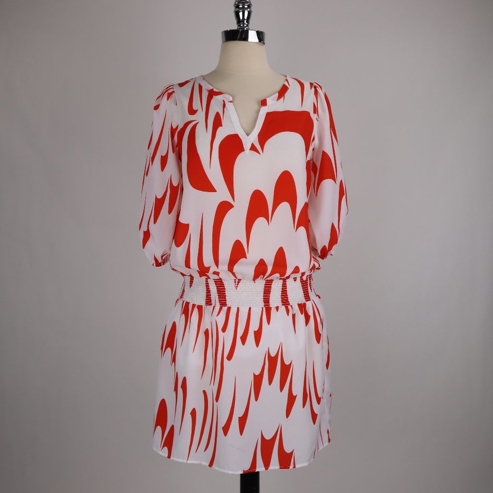 🌺 Diane Von Furstenberg Red White Silk Dress Top Blouse Boho Abstract Vtg Sz 6